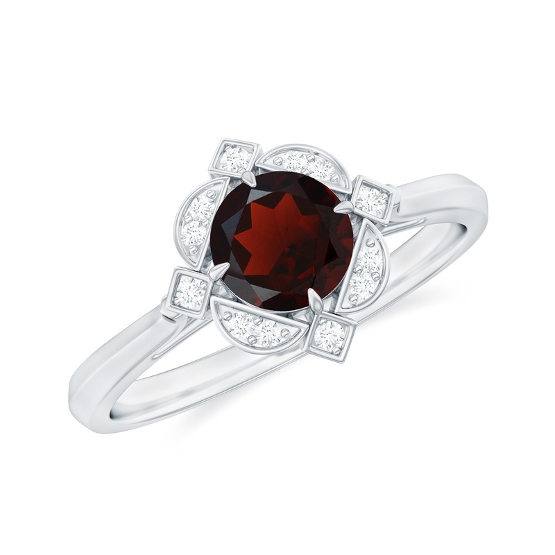 Vintage Style Garnet and Diamond Engagement Ring