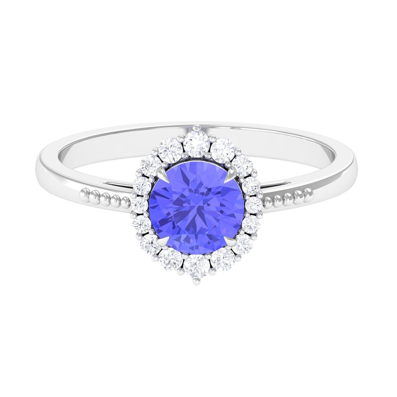 1.25 CT Natural Tanzanite Engagement Ring with Diamond Accent