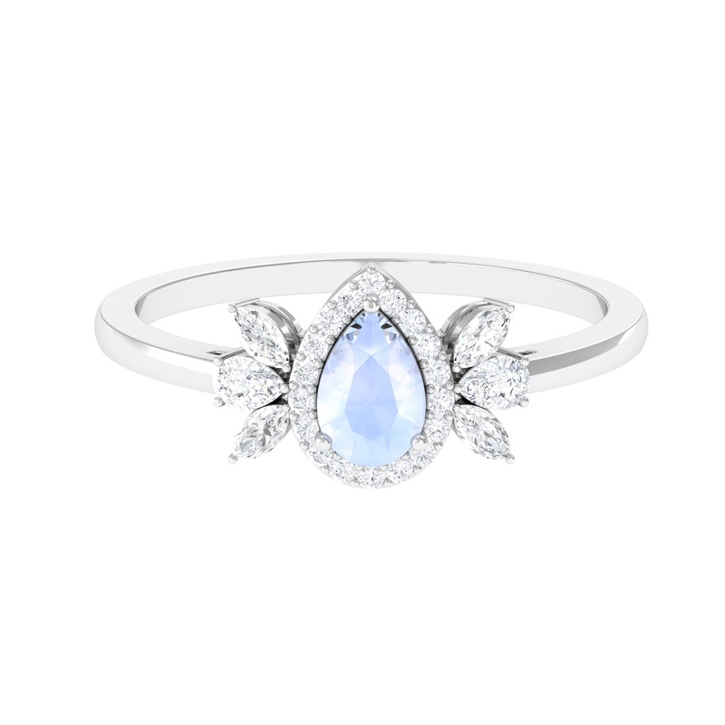 1.25 CT Pear Shape Moonstone Engagement Ring with Diamond Accent