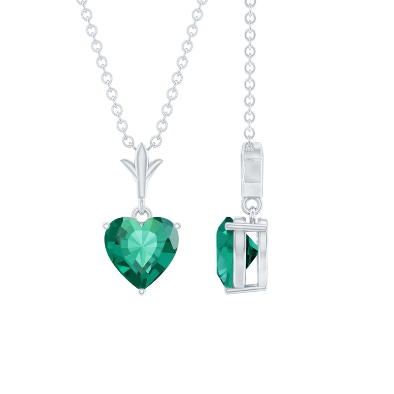 1.5 CT Heart Shape Created Emerald Solitaire Pendant Necklace