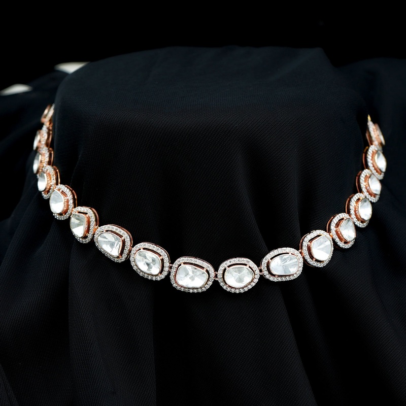 14k Gold Simple Uncut Diamond Polki Necklace