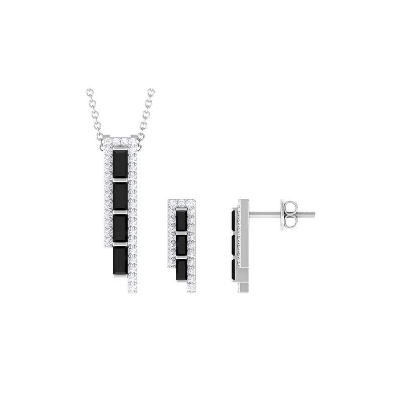 2 CT Baguette Cut Black Onyx Designer Bar Jewelry Set with Diamond