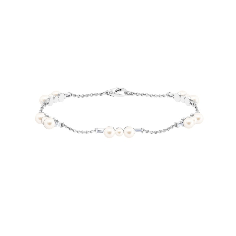 Freshwater Pearl and Moissanite Station Chain Bracelet