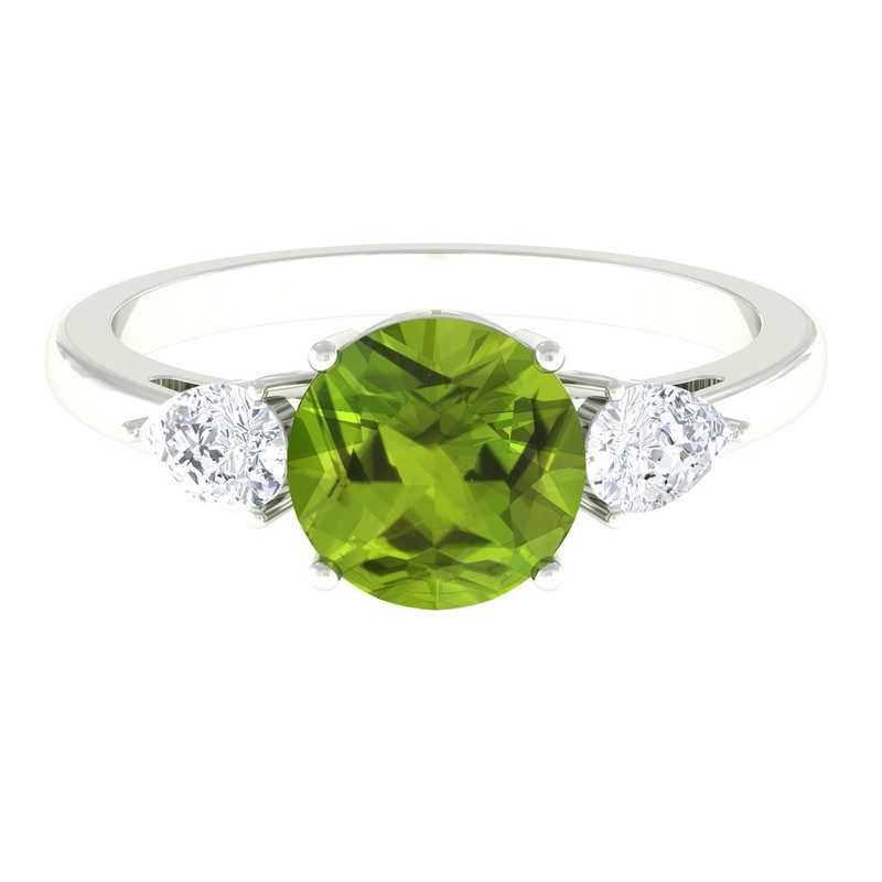Round Cut Peridot Engagement Ring with Pear Cut Moissanite Side Stones
