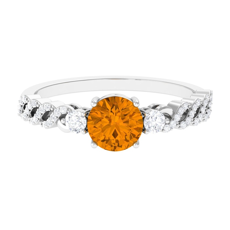 Round Shape Citrine Designer Engagement Ring with Diamond Side Stones