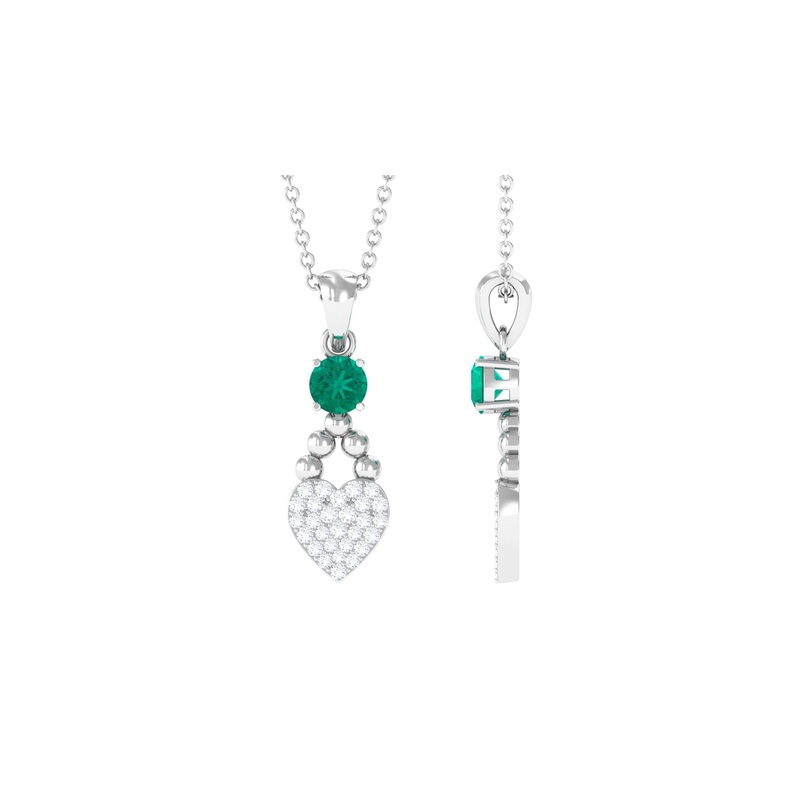 Round Shape Emerald and Diamond Heart Pendant