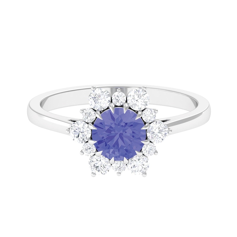 Round Tanzanite Classic Halo Engagement Ring with Diamond