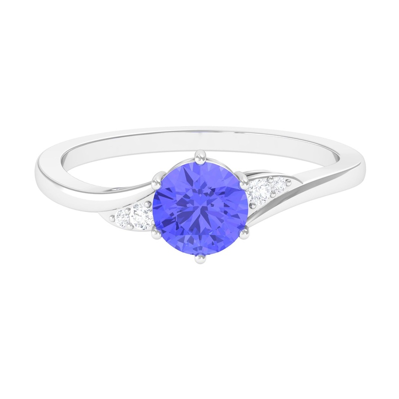 Round Tanzanite Solitaire Engagement Ring with Diamond