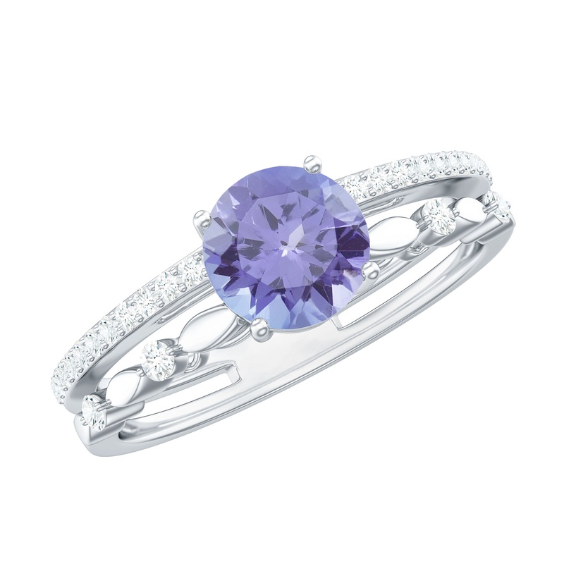 Solitaire Tanzanite and Diamond Double Band Ring