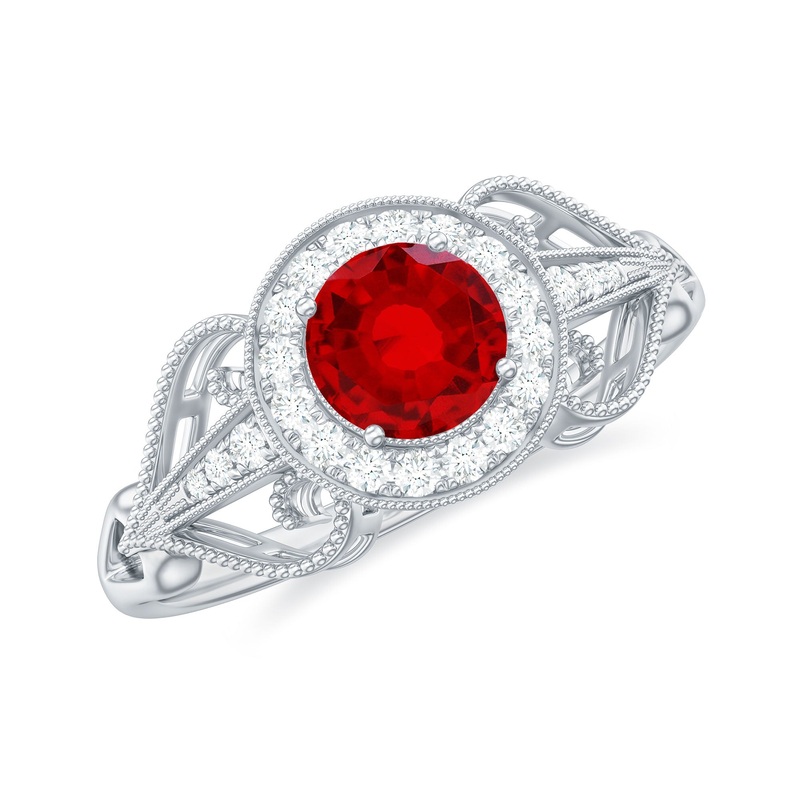 Vintage Created Ruby Diamond Engagement Ring