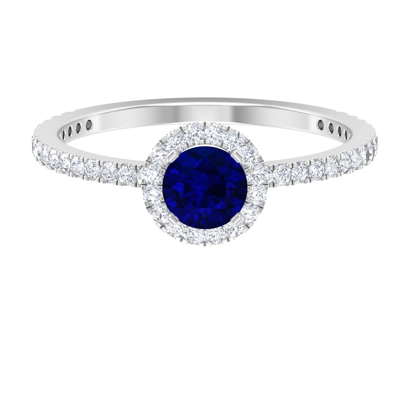 1.25 CT Created Blue Sapphire and Diamond Engagement Ring