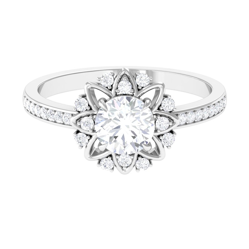 1.5 CT Round Certified Zircon Flower Engagement Ring