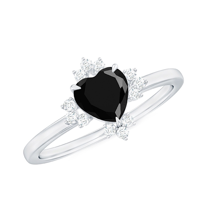 1 CT Heart Shaped Lab Created Black Diamond Promise Ring with Diamond Accent