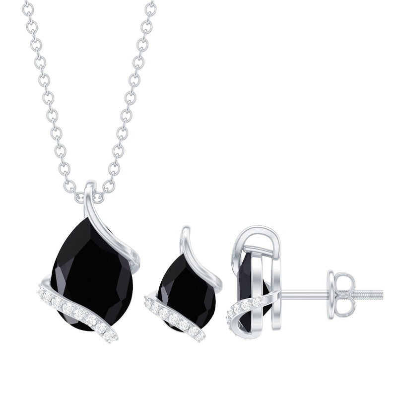 3 CT Black Spinel and Moissanite Teardrop Pendant Earrings Set