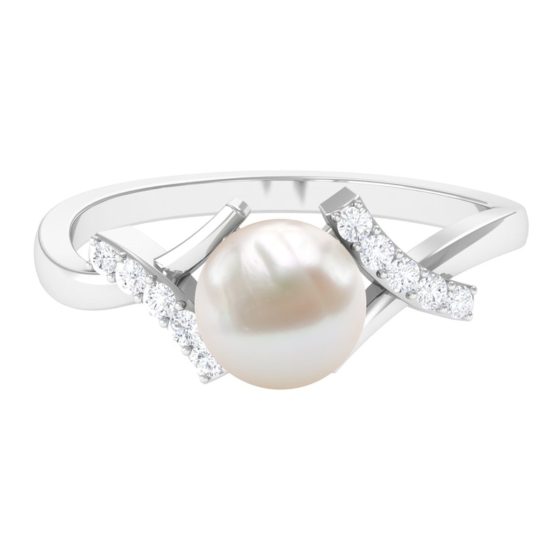Pure Freshwater Pearl Solitaire Crossover Ring with Diamond