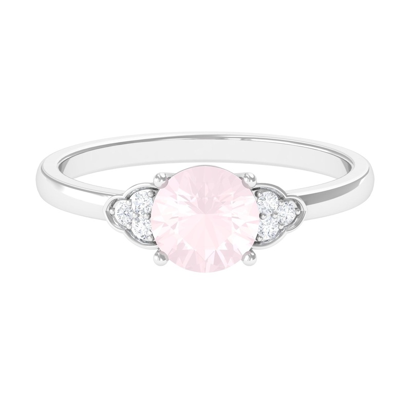 Rose Quartz Solitaire Engagement Ring with Diamond Trio