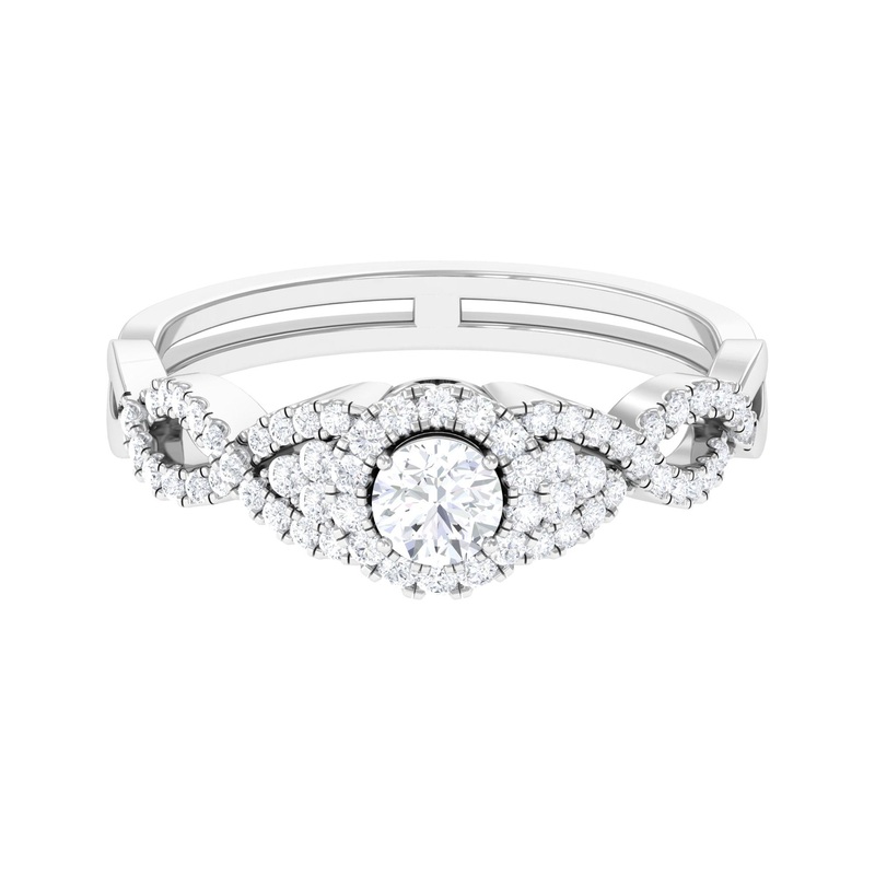 Vintage Crossover Engagement Ring with Cubic Zirconia