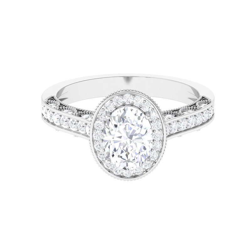 Vintage Style Oval Simulated Diamond Halo Engagement Ring