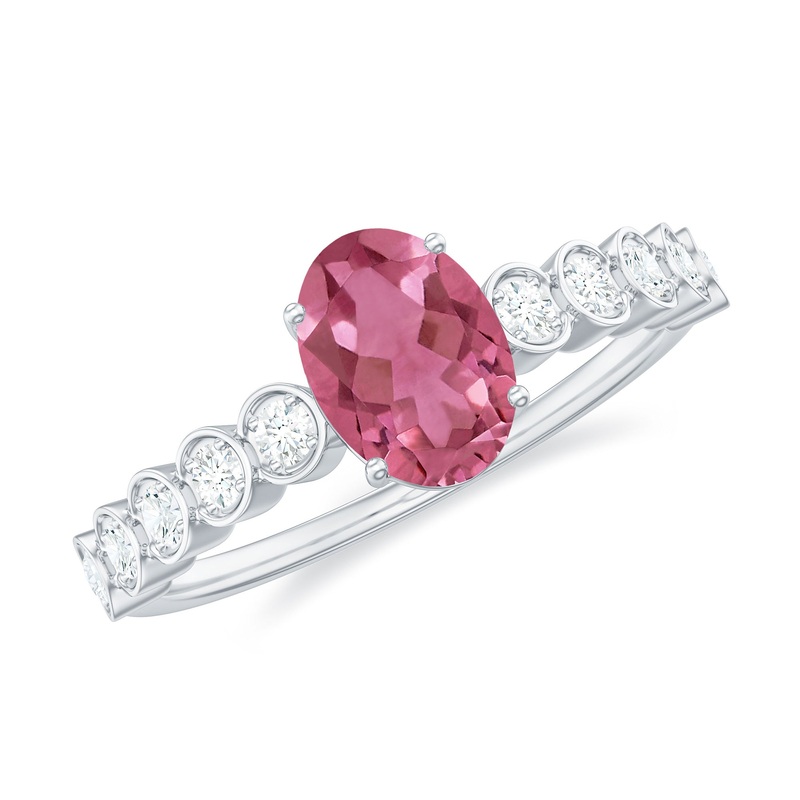 1.5 CT Oval Pink Tourmaline Solitaire Engagement Ring with Diamond