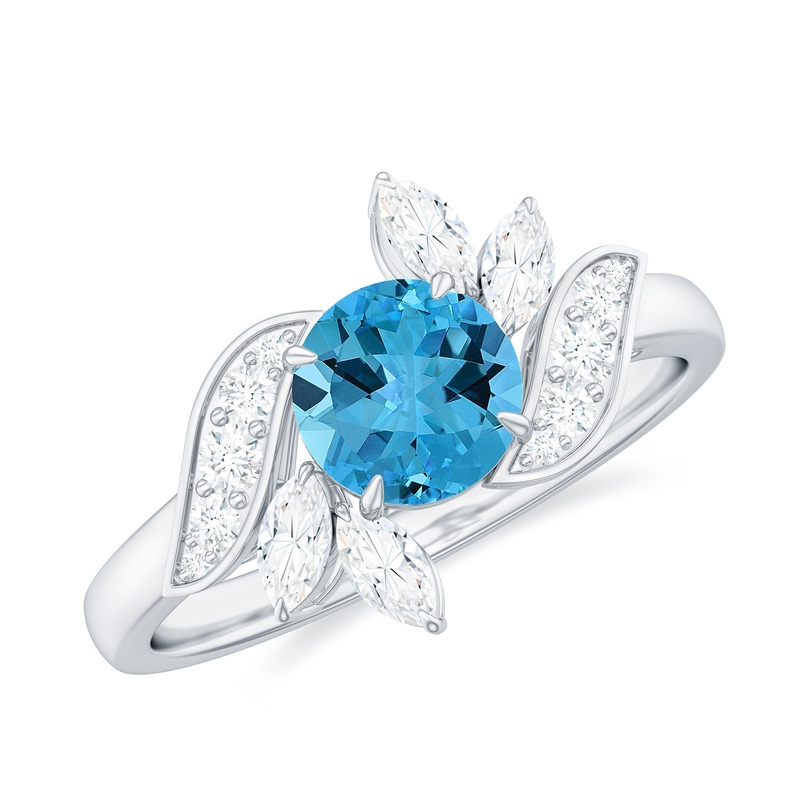 1.5 CT Swiss Blue Topaz Flower Engagement Ring with Diamond