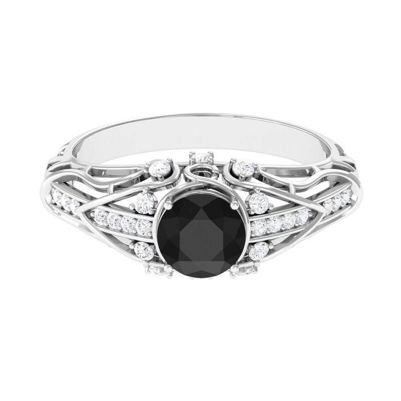 1.50 CT Black Diamond Solitaire Vintage Inspired Ring with Moissanite