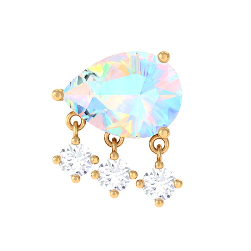 Ethiopian Opal and Moissanite Dangle Helix Earring