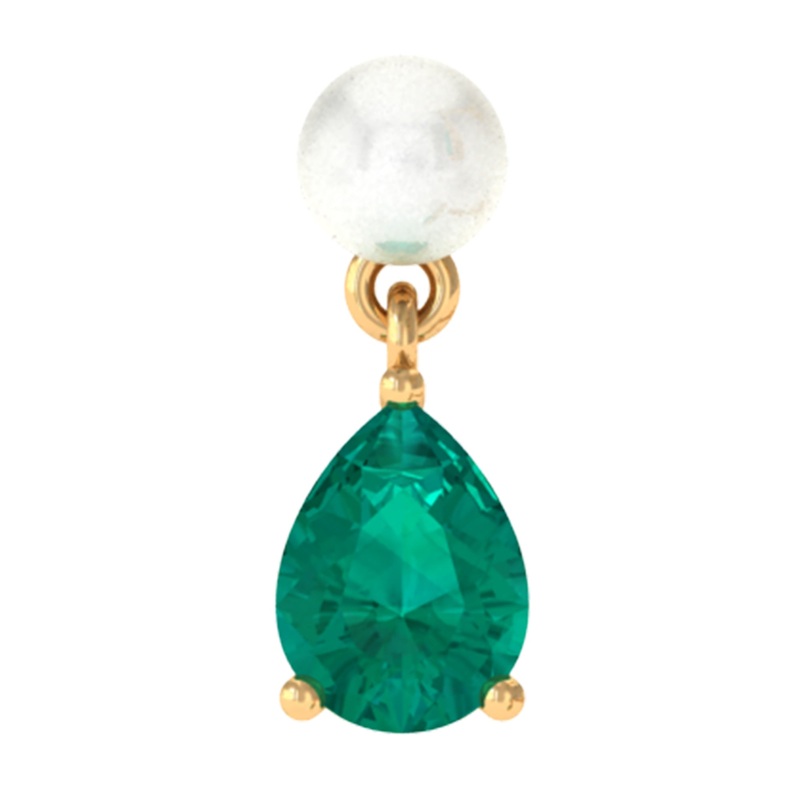 Freshwater Pearl and Emerald Helix Dangle Earring