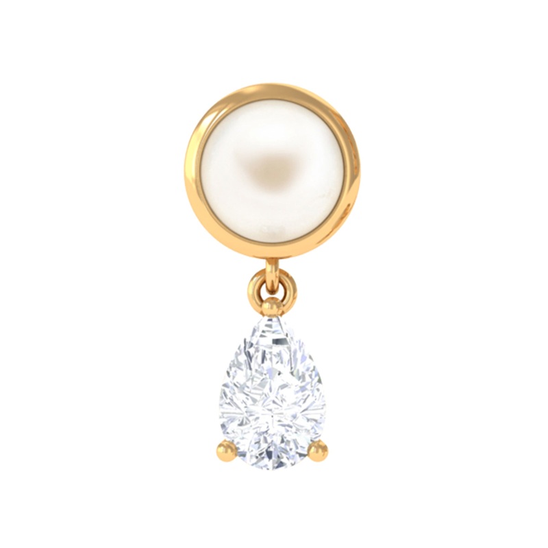 Freshwater Pearl and Moissanite Dangling Cartilage Earring