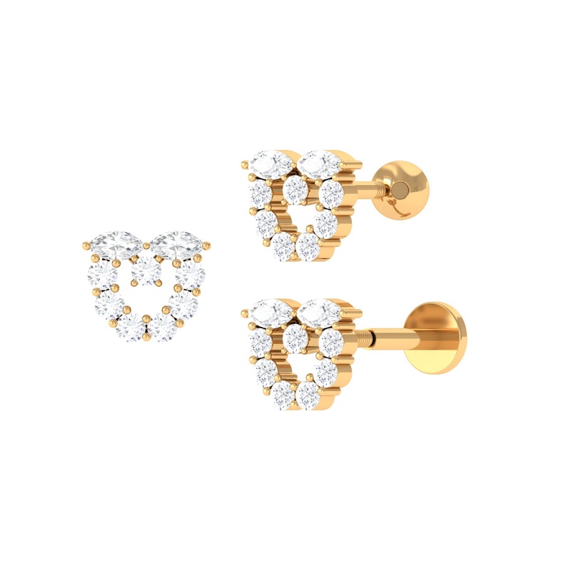 Marquise and Round Moissanite Heart Helix Earring