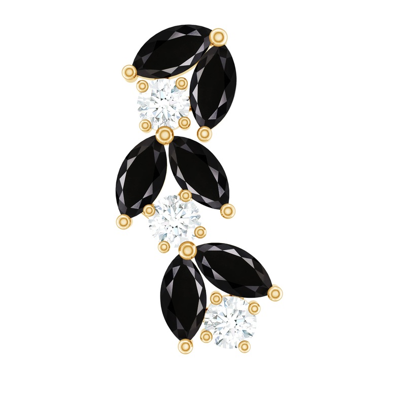 Marquise Black Onyx and Moissanite Leaf Ear Crawler Earring