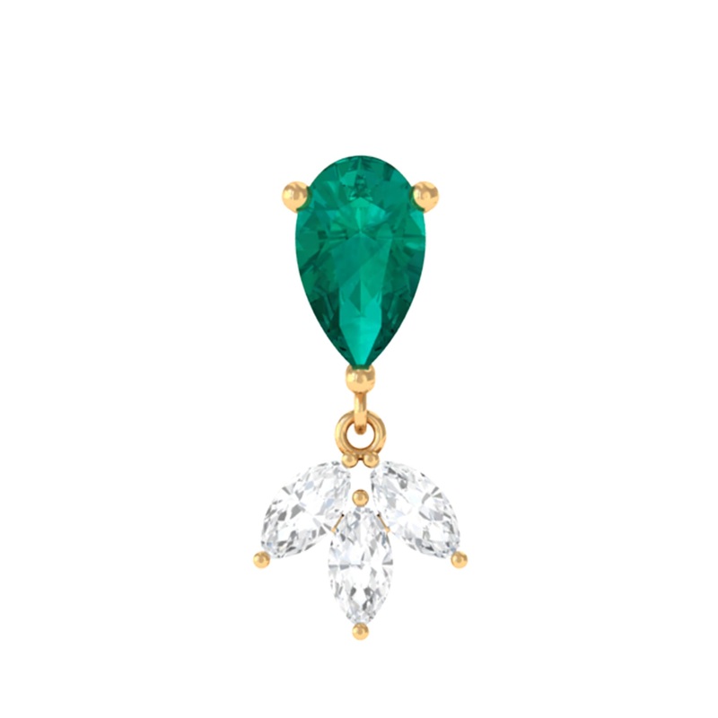 Pear Cut Emerald and Moissanite Dangle Earring