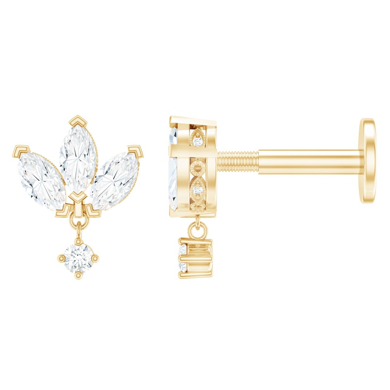 Real Diamond Lotus Flower Drop Earring for Cartilage Piercing