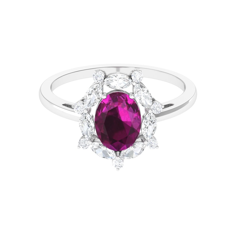 Rhodolite Designer Halo Engagement Ring with Moissanite