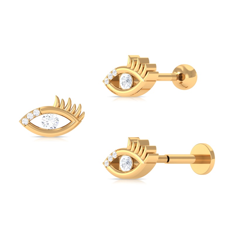 Round Moissanite Gold Evil Eye Cartilage Earring