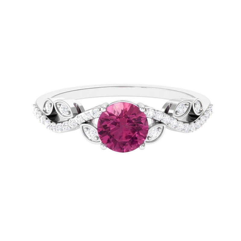 Round Shape Pink Tourmaline Designer Engagement Ring with Diamond