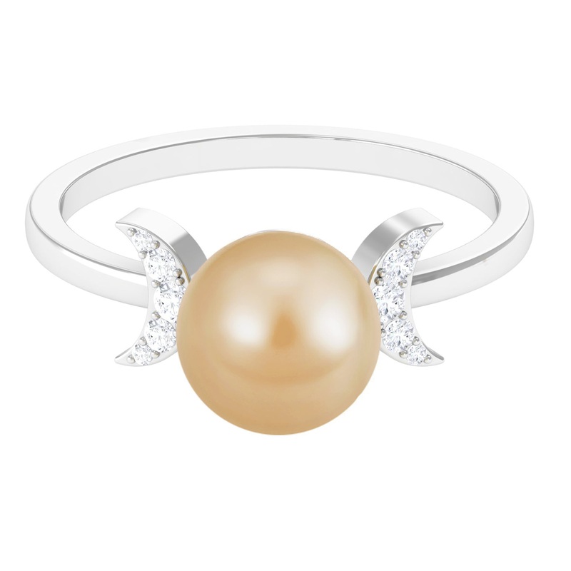 Round South Sea Pearl Designer Engagement Ring with Diamond