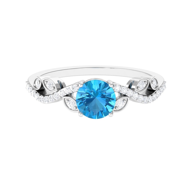 Round Swiss Blue Topaz Designer Engagement Ring with Diamond