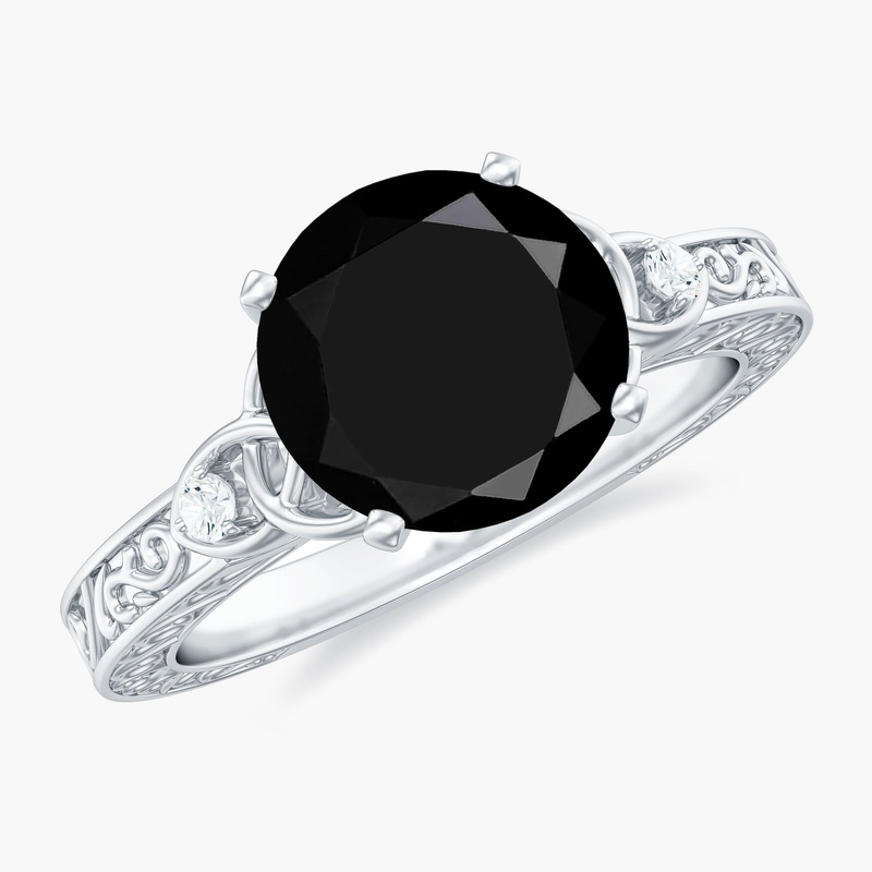 Solitaire Black Onyx Celtic Knot Engagement Ring with Diamond