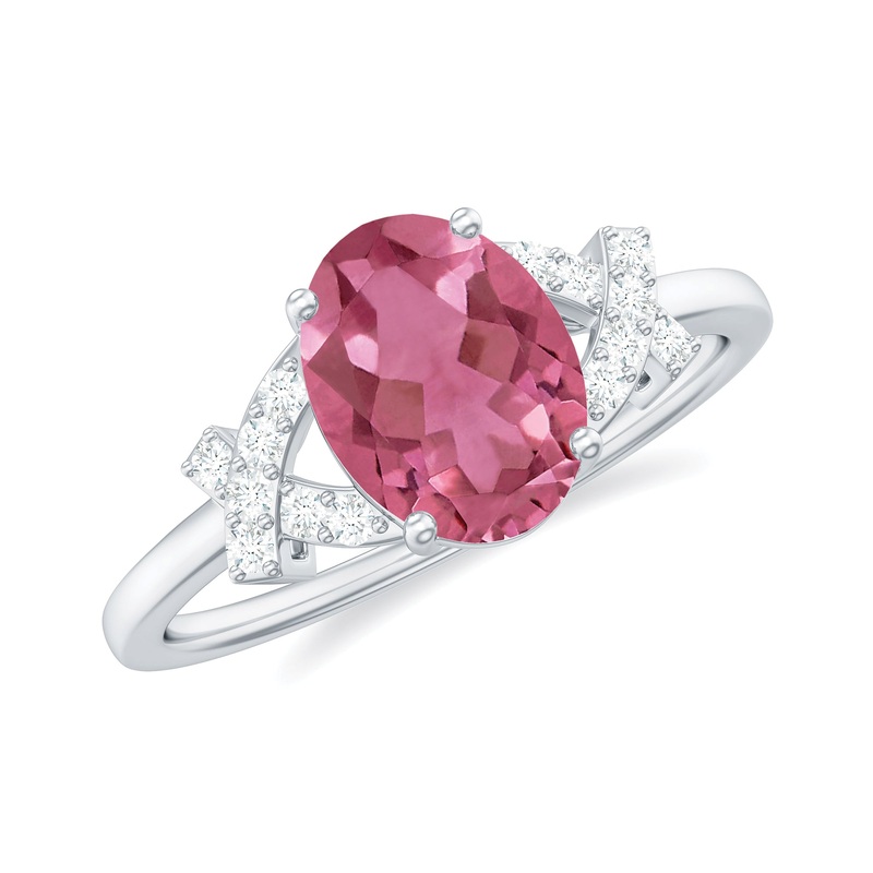 Split Shank Oval Pink Tourmaline and Diamond Solitaire Engagement Ring