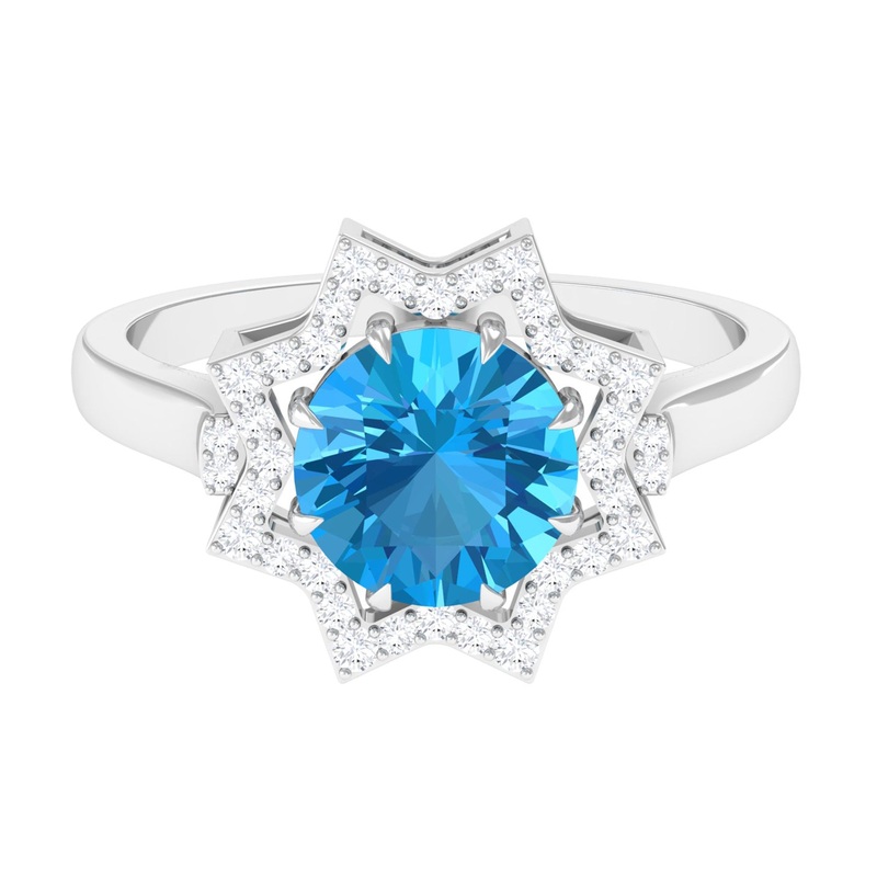 Swiss Blue Topaz Star Shape Engagement Ring with Diamond