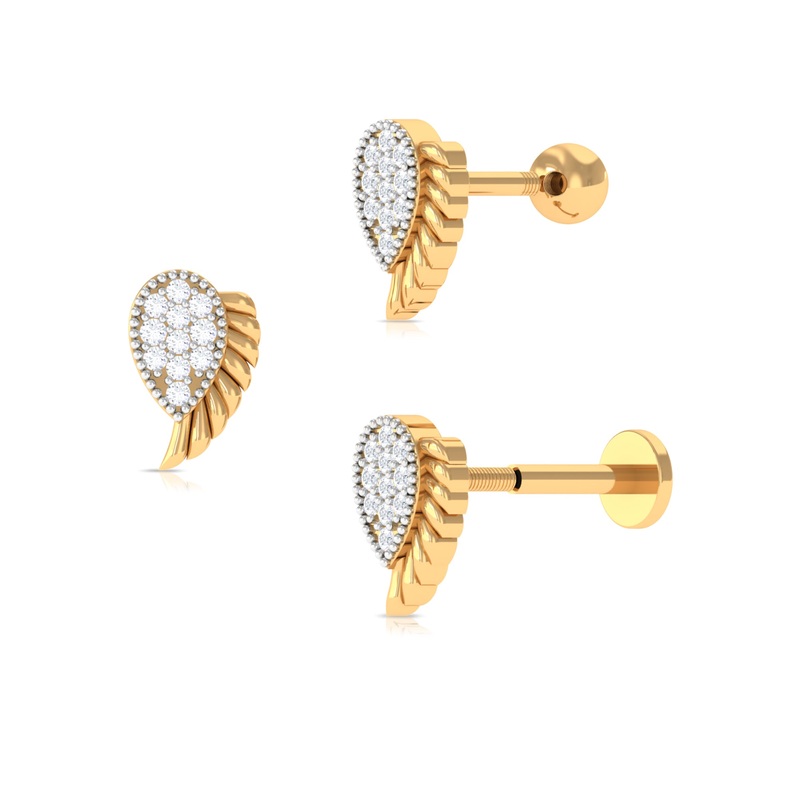 Unique Moissanite Angel Wing Cartilage Earring in Gold