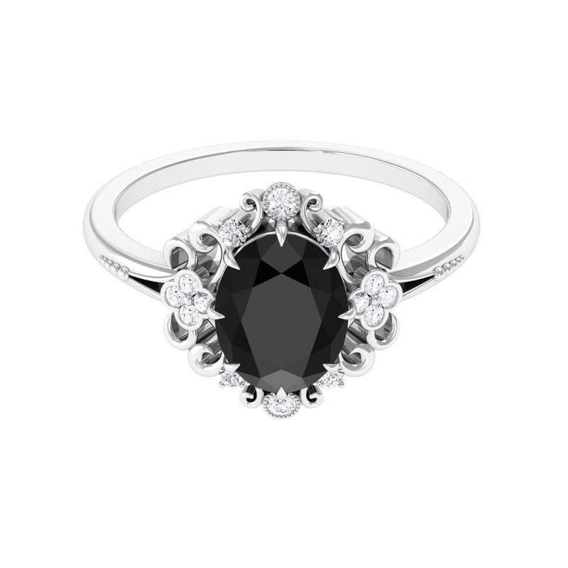 Vintage Inspired Black Onyx Engagement Ring with Diamond