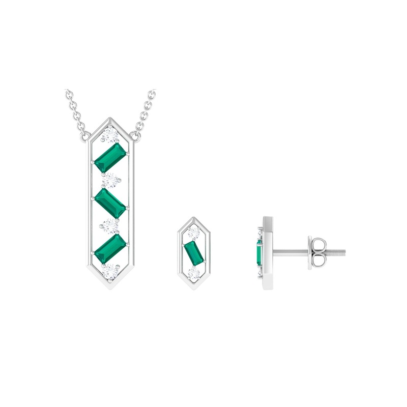 Contemporary Emerald and Diamond Dangle jewelry Set