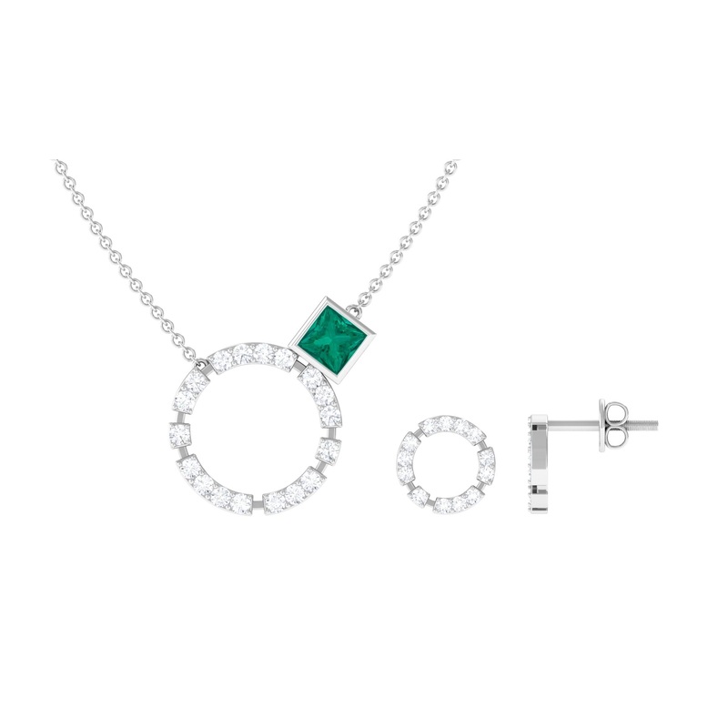 Princess Cut Emerald and Diamond Eternity Jewelry Set