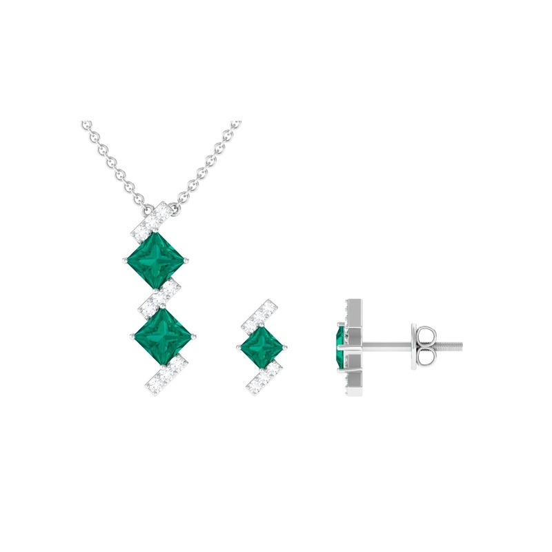 Princess Cut Emerald Modern Jewelry Set with Diamond