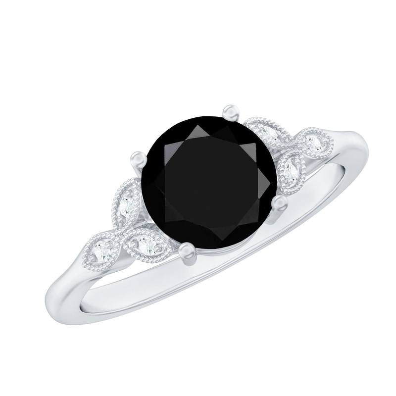 Solitaire Lab Grown Black Diamond Engagement Ring with Accent