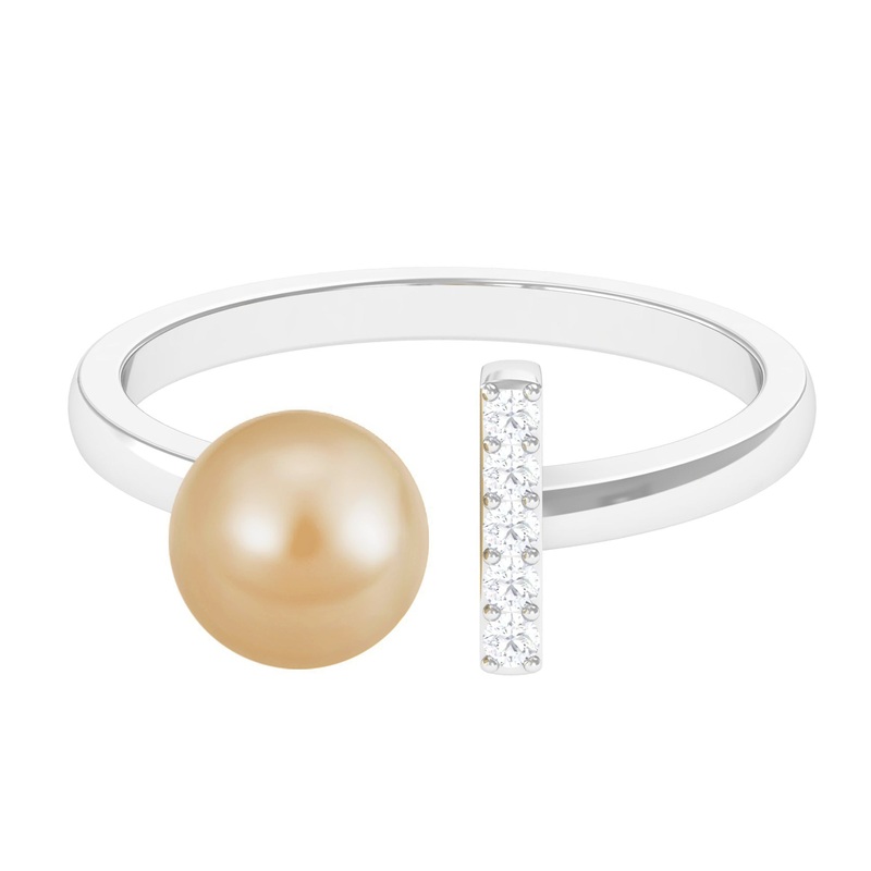 South Sea Pearl and Diamond Modern Cuff Engagement Ring