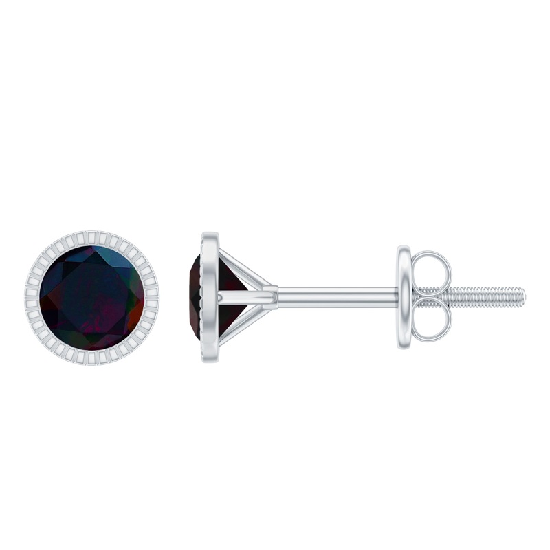 0.5 CT Bezel Set Round Black Opal Solitaire Stud Earrings in Gold
