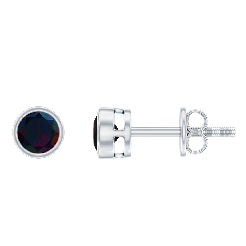 0.50 CT Dainty Black Opal Solitaire Stud Earrings in Bezel Setting