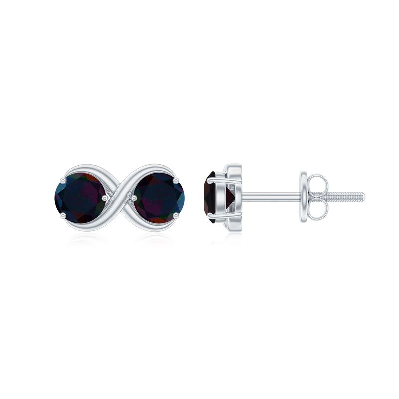 1 CT Simple Infinity Stud Earrings with Black Opal in Gold